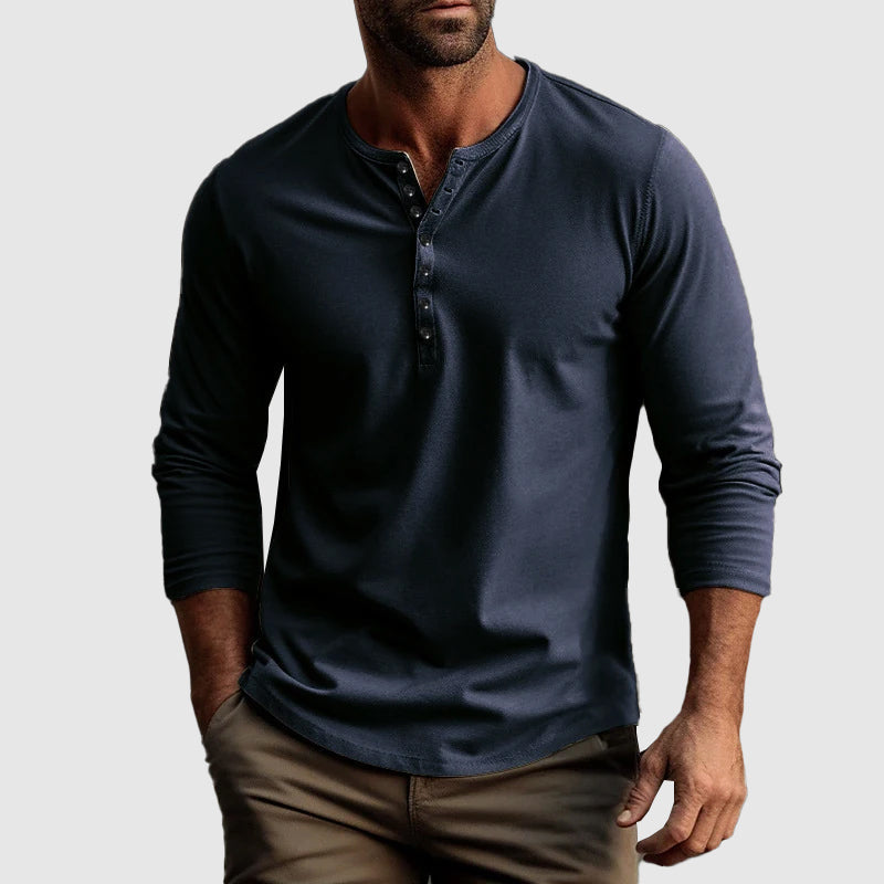 Heren - Henley Shirt - Ademend Katoen - Casual Stijl - AYMERIC CLASSIC