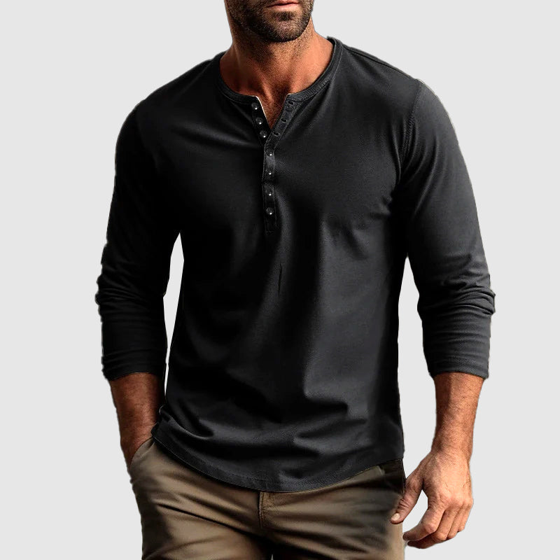 Heren - Henley Shirt - Ademend Katoen - Casual Stijl - AYMERIC CLASSIC