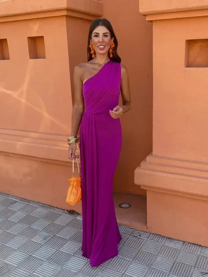 Vrouwen - Elegante Mouwloze Maxi-Jurk - Asymmetrische Halslijn - Formele Kleding - TIJDLOZE CHARME