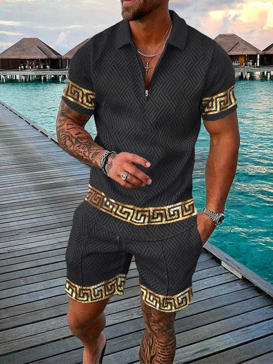 Heren Set Met Nauwsluitende Pasvorm En Grafische Boorddetails – VITTORIO LUXE