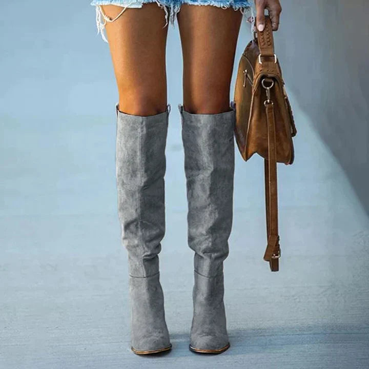 Kniehoge Laarzen - Vrouwen - Grijs Suede - Kniehoge - Nova