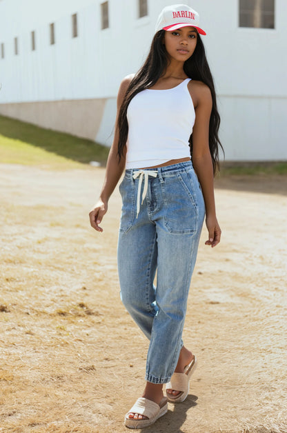 Jeans Jogger - Dames - Blauw Trekkoord - Comfort - Dames Jogger