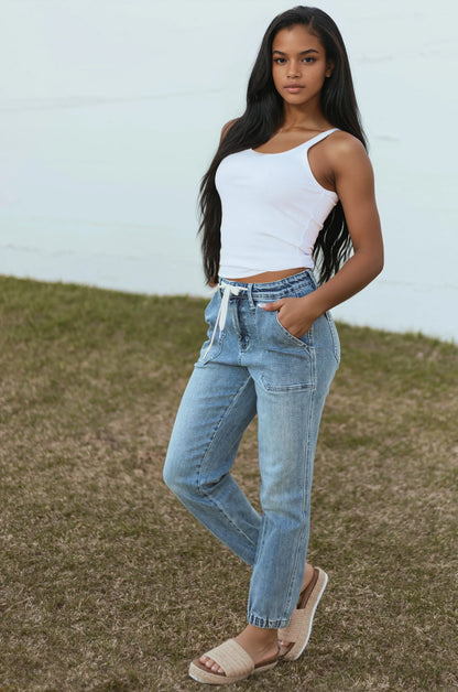 Jeans Jogger - Dames - Blauw Trekkoord - Comfort - Dames Jogger