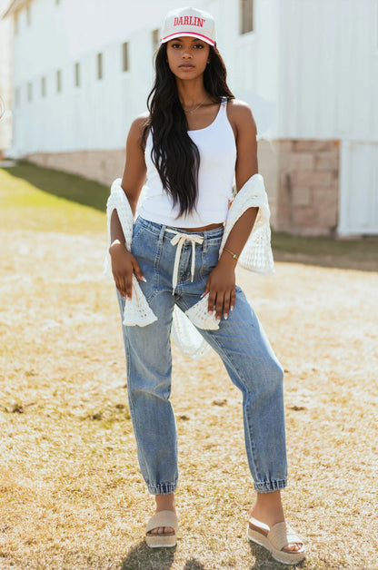 Jeans Jogger - Dames - Blauw Trekkoord - Comfort - Dames Jogger