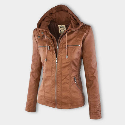 SIENNA - Weerbestendig dames lederjack met capuchon