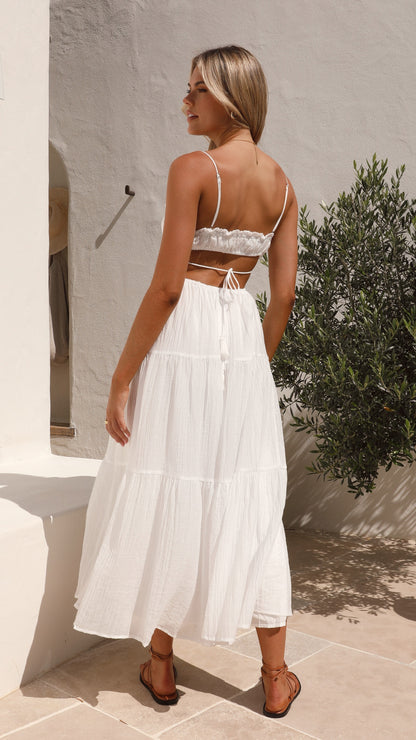 Dames - Zomer Midi Jurk - Uitgesneden Buste en Tailleband - Elegante Zomeroutfit - ANAHI JURK