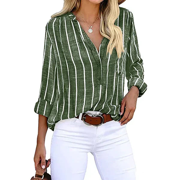 Lana | Losvallende Witte Blouse Dames met V-hals en Knoopsluiting 5