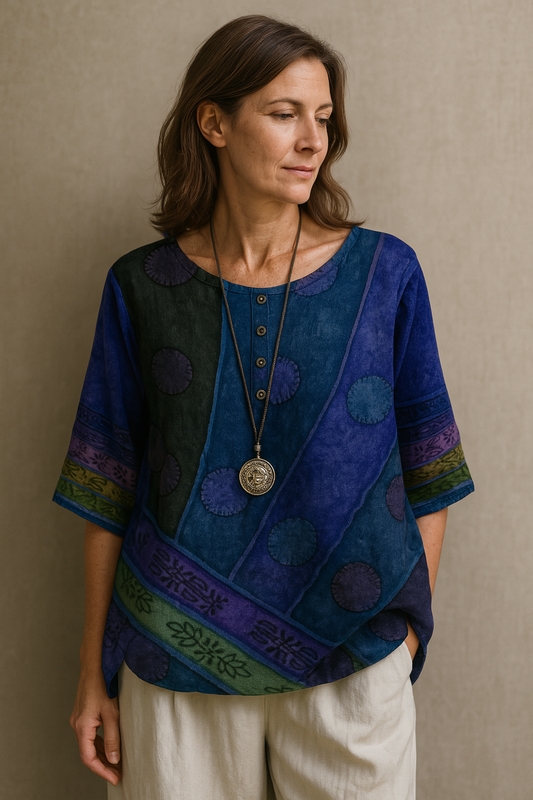 Lara | Boheemse Blouse Dames met Kleurvolle Print en Losse Pasvorm 0