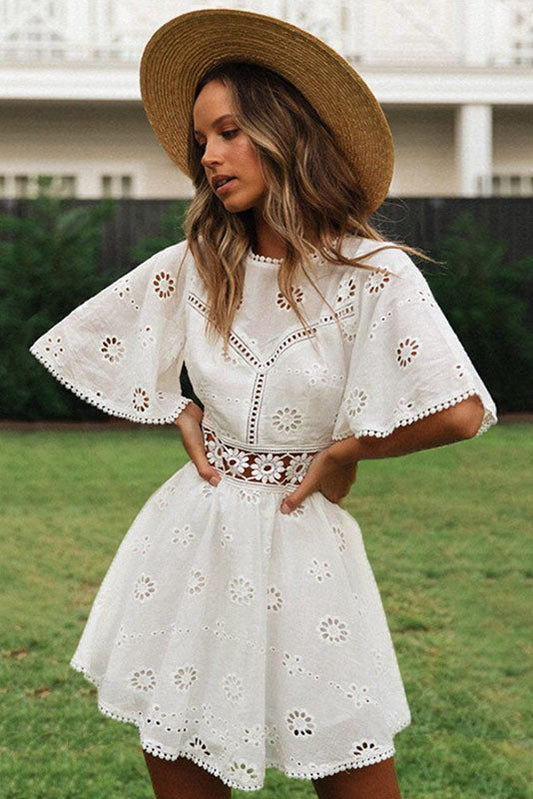 Lara | Korte Ibiza Boho Jurk voor Dames in Wit 0