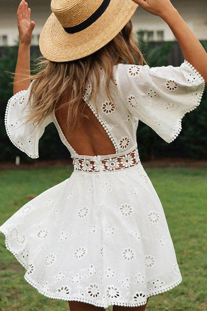 Lara | Korte Ibiza Boho Jurk voor Dames in Wit 3