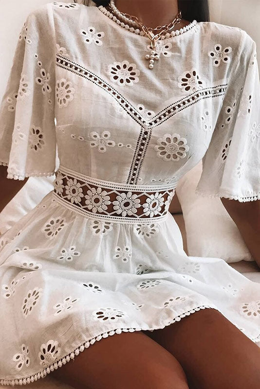 Lara | Korte Ibiza Boho Jurk voor Dames in Wit 4