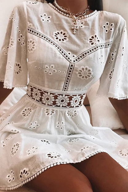 Lara | Korte Ibiza Boho Jurk voor Dames in Wit 4