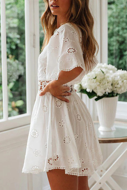 Lara | Korte Ibiza Boho Jurk voor Dames in Wit 6