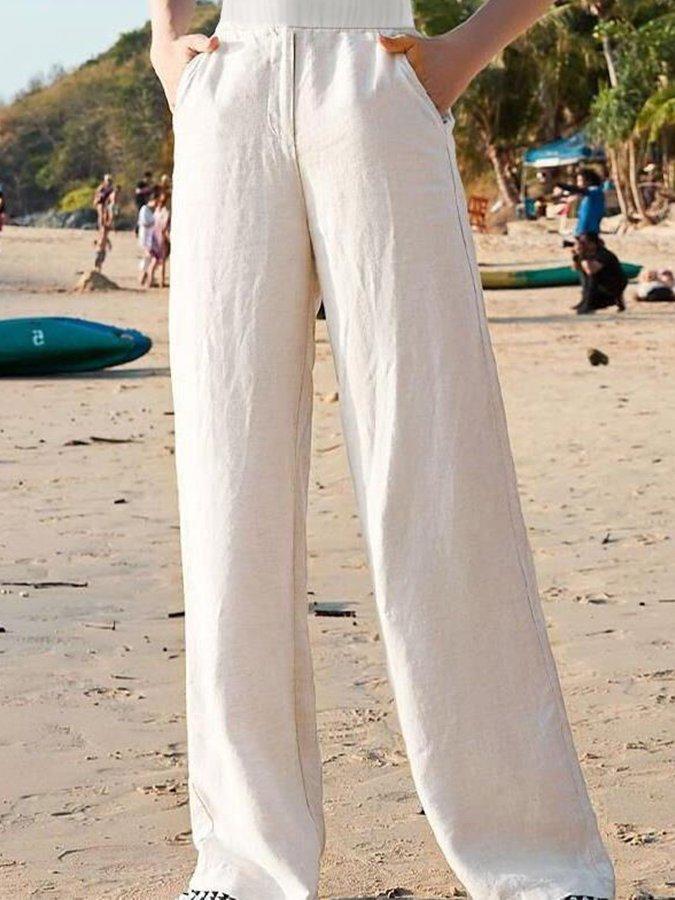 Lara | Linnen Strandbroek met Wijde Pijpen voor Dames in Zomerstijl 6