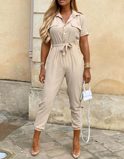 Damesjumpsuit met korte mouwen en taille-riem – SERENA FORMÉ
