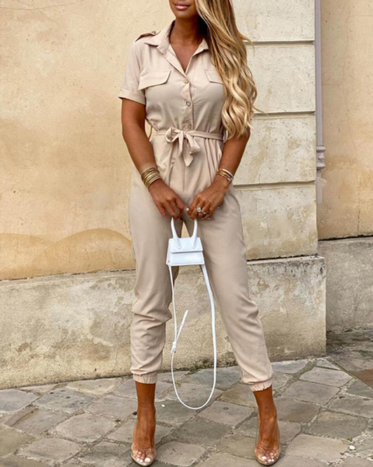 Damesjumpsuit met korte mouwen en taille-riem – SERENA FORMÉ