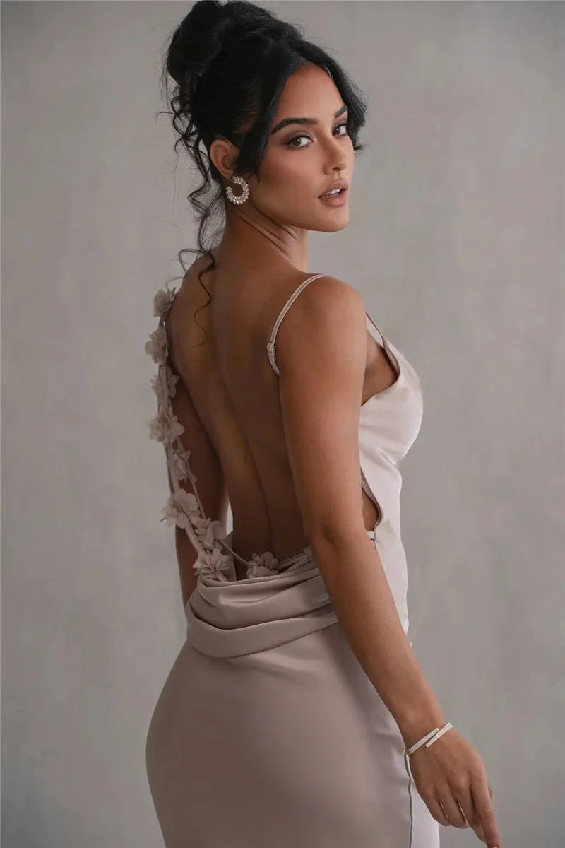 Lina | Satijnen Maxi Jurk met Watervalkraag voor Vrouwen 2