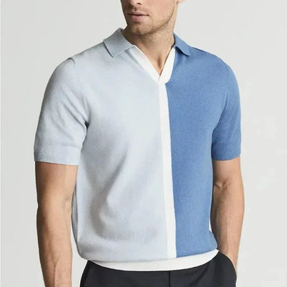 Luca | Casual Gebreid Poloshirt Heren met Korte Mouwen in Kleurblokdesign 0
