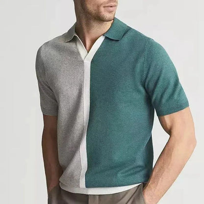 Luca | Casual Gebreid Poloshirt Heren met Korte Mouwen in Kleurblokdesign 1