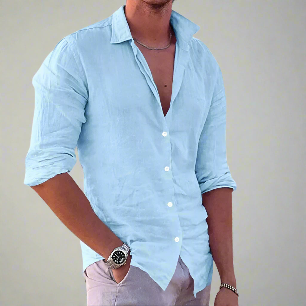 Luca | Casual Overhemd met Lange Mouwen voor Heren in Helderblauw 0