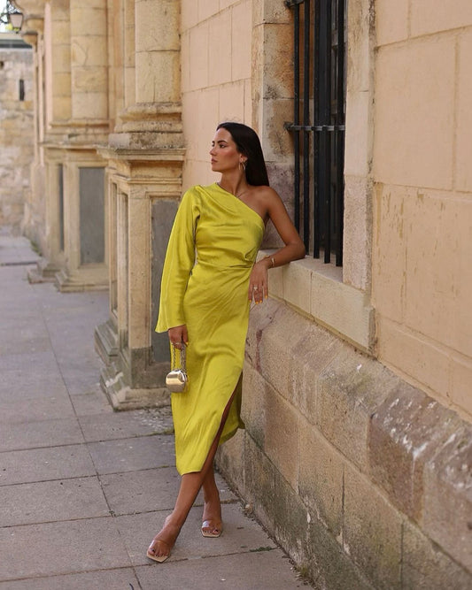 Luna | Asymmetrische Midi-Jurk in Geel en Groen voor Dames 0