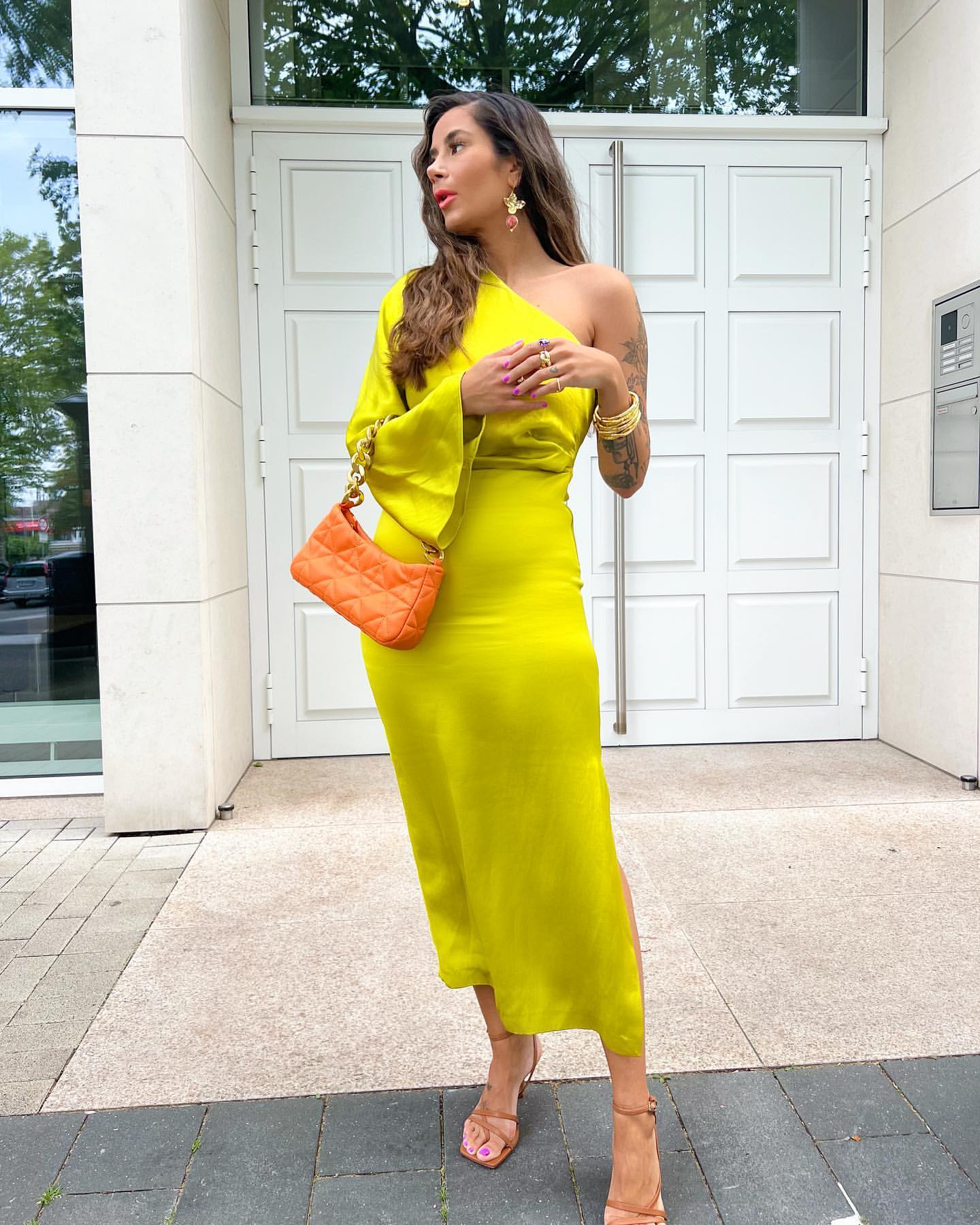 Luna | Asymmetrische Midi-Jurk in Geel en Groen voor Dames 3
