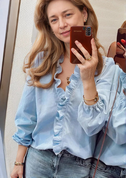 Dames Blouse - Dames - Ruches Hals - Bloemenprint - NOVA