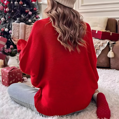 Coltrui - Dames - Lange Mouwen Hoge Kraag Losvallende Pasvorm Love Print Hartaccent - Hartjesprint Trui - AVA