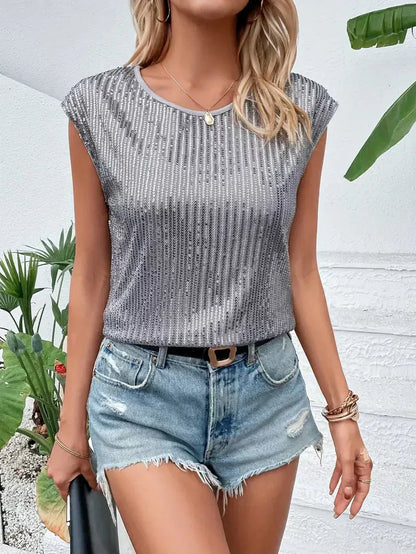 Vrouwen - Mouwloze Top - Glittermateriaal - Elegante Feestoutfit - GLAMOUR SHINE