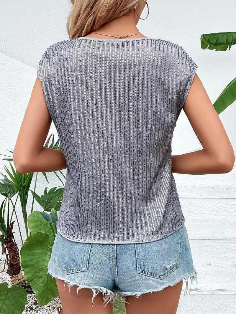 Vrouwen - Mouwloze Top - Glittermateriaal - Elegante Feestoutfit - GLAMOUR SHINE