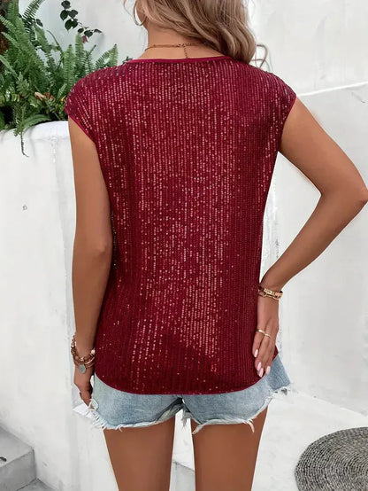 Vrouwen - Mouwloze Top - Glittermateriaal - Elegante Feestoutfit - GLAMOUR SHINE