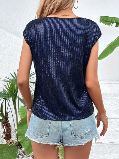 Vrouwen - Mouwloze Top - Glittermateriaal - Elegante Feestoutfit - GLAMOUR SHINE