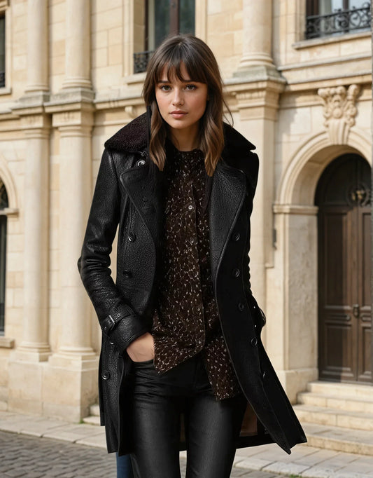 Leren Trenchcoat - Dames - Lang - Elegante Mantel - Vista