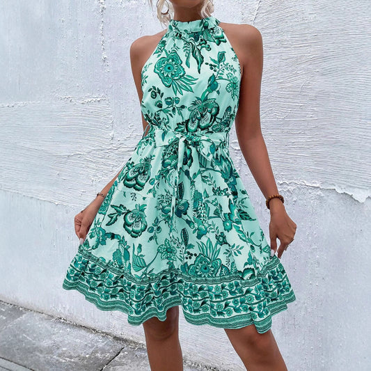 Mouwloze Damesjurk - Vrouwen - Halternek met Ceintuur - Zomer Outfit - LOUNA LIVA