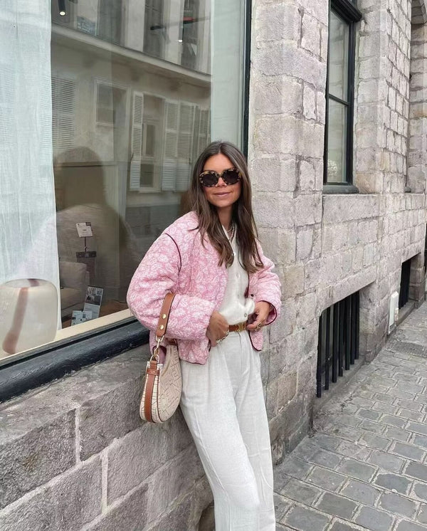 Gewatteerde Jas - Dames - Boho Kant - Roze Print - LUNA