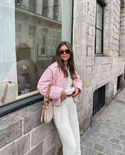 Gewatteerde Jas - Dames - Boho Kant - Roze Print - LUNA