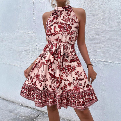 Mouwloze Damesjurk - Vrouwen - Halternek met Ceintuur - Zomer Outfit - LOUNA LIVA