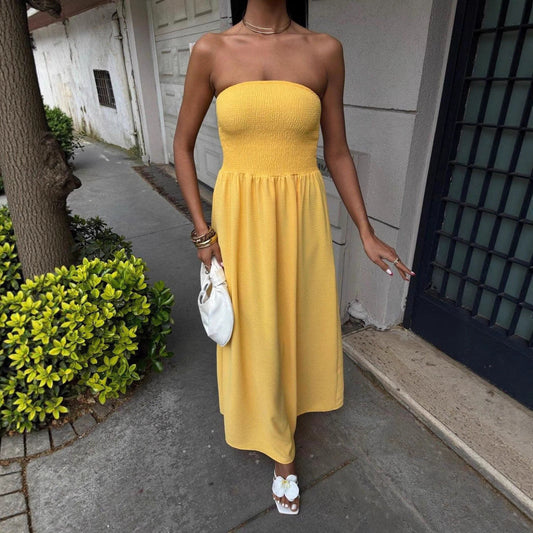 Strapless Damesjurk - Vrouwen - Smocktop - Zomerse Elegantie - Elia