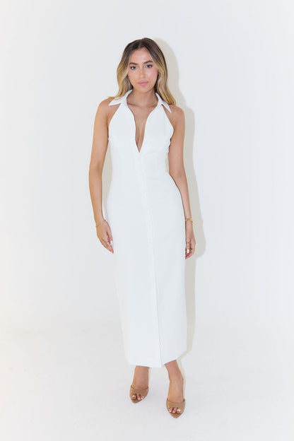 Vrouwen - Mouwloze Maxi-Jurk - Ademend Materiaal - Elegante Zomerjurk - DIEPE V-HALS JURK