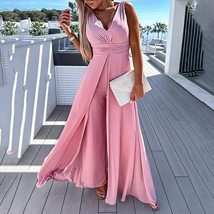 Vrouwen - Mouwloze Jumpsuit - Elegante Stof - Feest Outfit - AVONDJURK FLUID