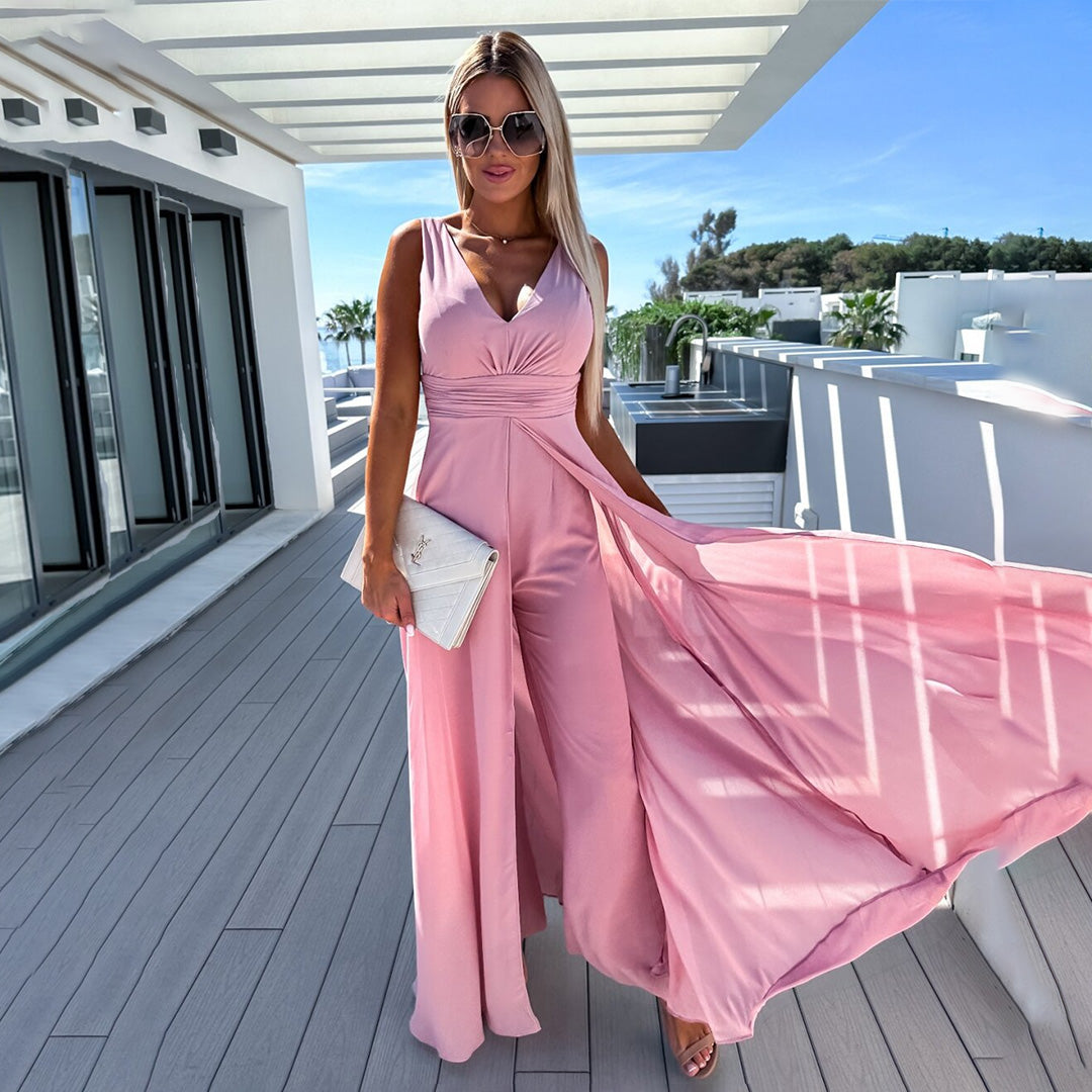 Vrouwen - Mouwloze Jumpsuit - Elegante Stof - Feest Outfit - AVONDJURK FLUID