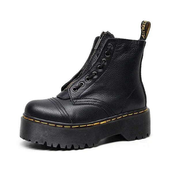 Dames - Leren Plateau Laarzen - Hoge Kwaliteit - Comfortabele Mode - Tijdloze Elegantie