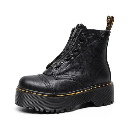 Dames - Leren Plateau Laarzen - Hoge Kwaliteit - Comfortabele Mode - Tijdloze Elegantie