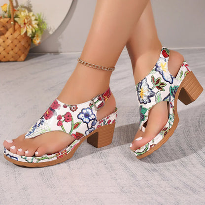Dames - Bloemige Sandalen - Comfortabele Mid-Hak - Stijlvol Schoeisel - ELEGANTE BLOEM