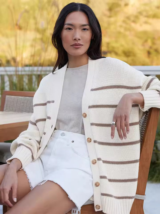 Cardigan - Dames - Oversized Pasvorm, Strepenpatroon, Met Knopen - Gestreepte Cardigan - Stijlvolle Strepen Cardigan