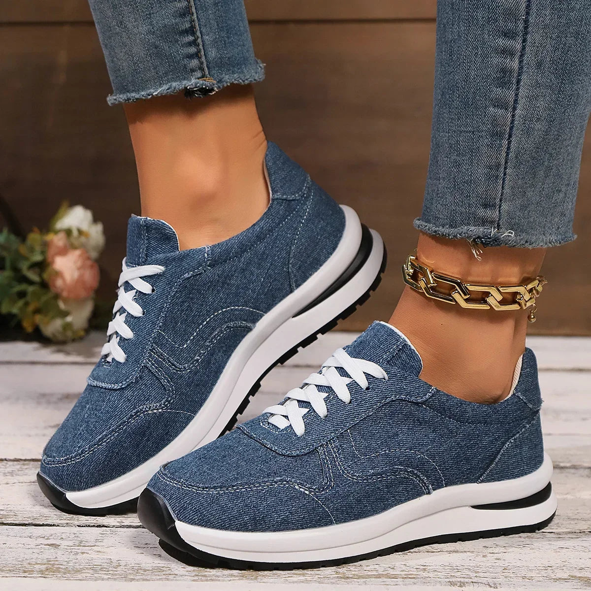Denim Sneaks - Vrouwen - Ademend Denim - Casual Shoes - Nova