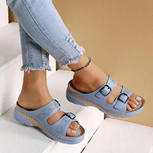Comfortabele dames sandalen met dubbele gesp en zachte zool – SOLARA TWIST