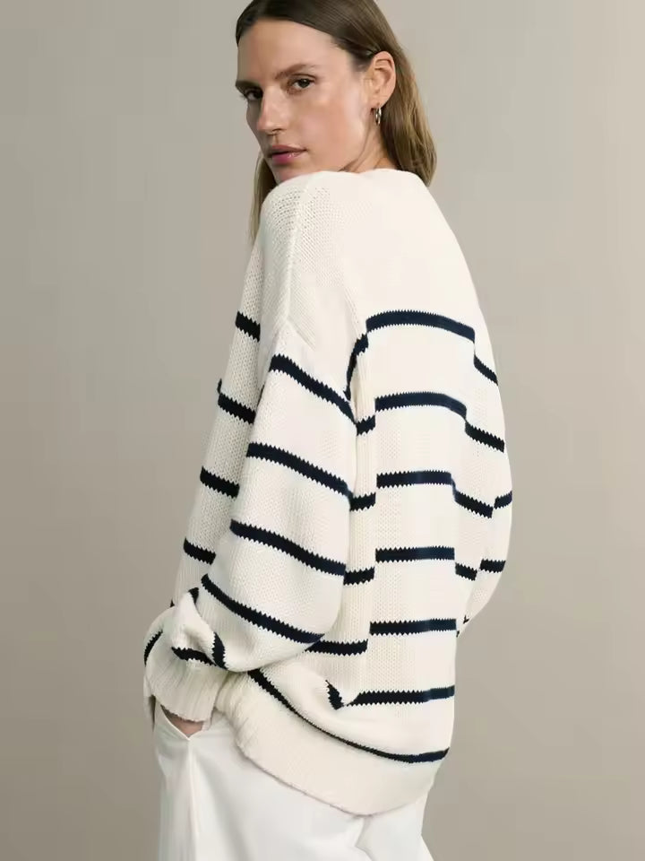 Cardigan - Dames - Oversized Pasvorm, Strepenpatroon, Met Knopen - Gestreepte Cardigan - Stijlvolle Strepen Cardigan