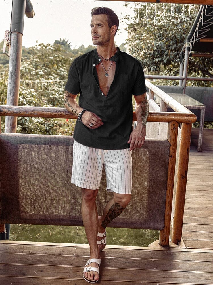 Heren - Korte Mouwen Overhemd - Lichtgewicht Linnenmix - Ademend Comfort - Casual Stijl