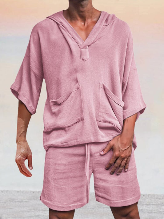 Heren - Casual Linnen Hoodie en Shorts Set - Oversized Comfort - Ideaal voor Zomer - Trendy Relaxed Outfit